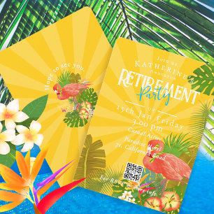 Flamingo Florida Tropical Yellow Retirement Invitation
