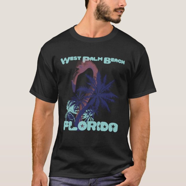 Flamingo Florida West Palm Beach Palm trees Vacati T-Shirt (Front)