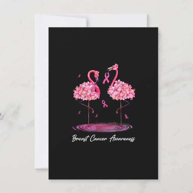 Flamingo Flowers Pink Ribbon Breast Cancer Awarene Invitation (Front)
