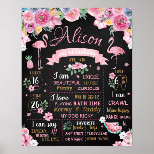 Flamingo Flowers Summer Luau Birthday sign