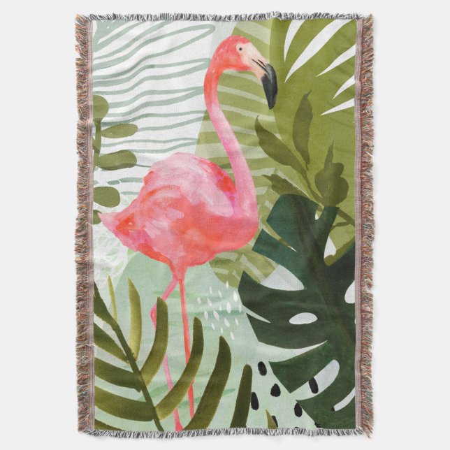 Flamingo Forest Throw Blanket (Front Vertical)