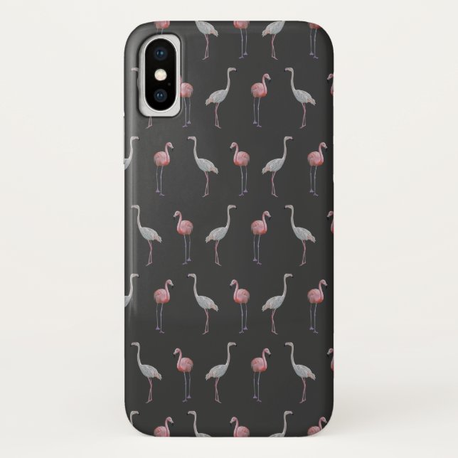Flamingo Frenzy iPhone X Case (Dark Grey) (Back)