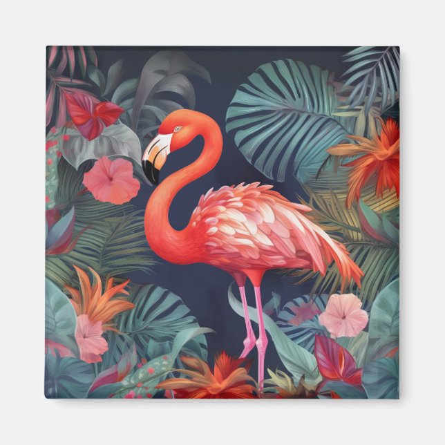 Flamingo Frenzy: Square Refrigerator Magnet (Front)