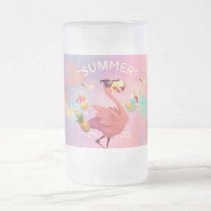 Flamingo Frosted Glass Beer Mug