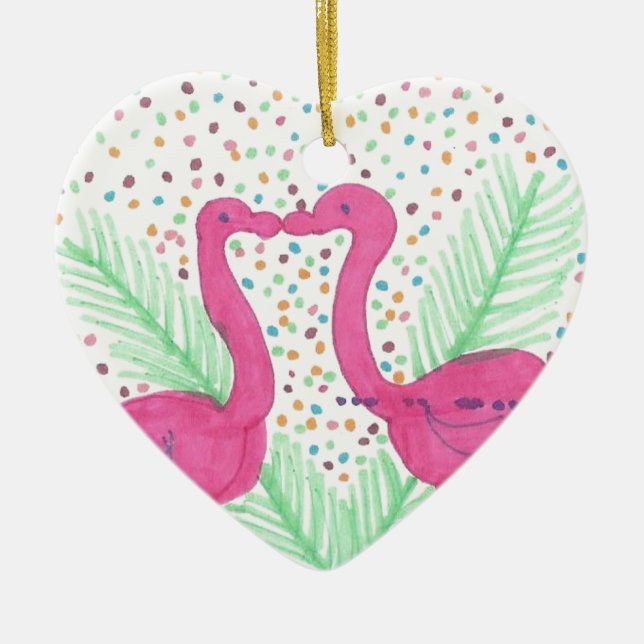 Flamingo Fun Tropical Pattern Ceramic Tree Decoration (Front)