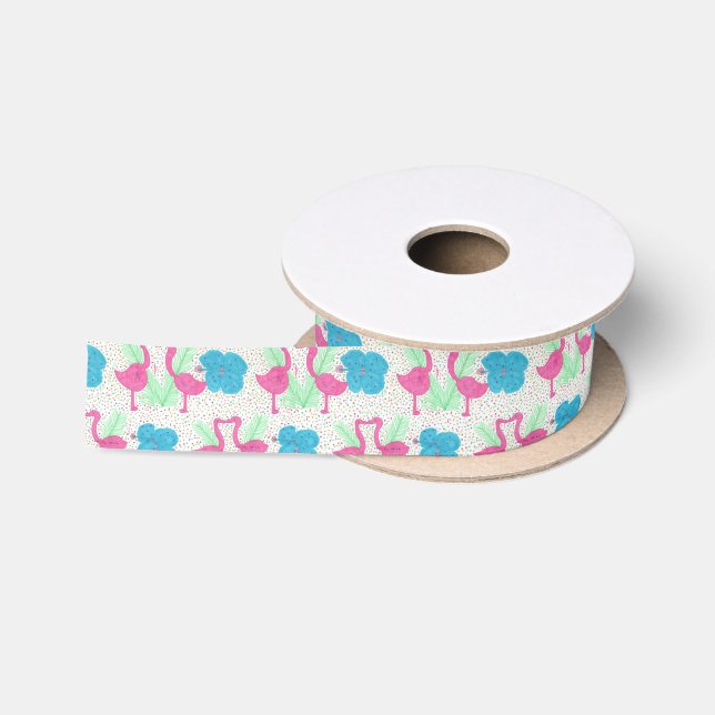 Flamingo Fun Tropical Pattern Satin Ribbon (Spool)