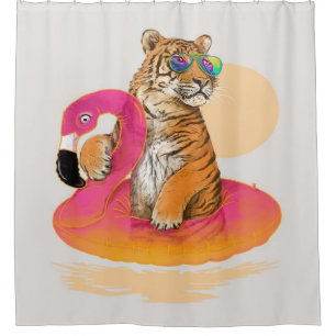Flamingo   Funny Chillin Flamingo Tiger Friends Shower Curtain