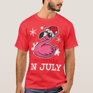 Flamingo Funny Christmas In July Snowflakes Santa T-Shirt