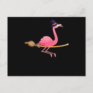 Flamingo   Funny Flamingo Witch Halloween Announcement Postcard