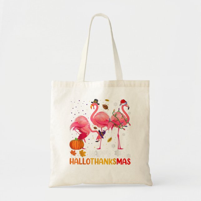 Flamingo Funny Happy HalloThanksMas Tote Bag (Front)
