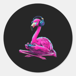 Flamingo Gaming Animal Video Games Funny Flamingo  Classic Round Sticker