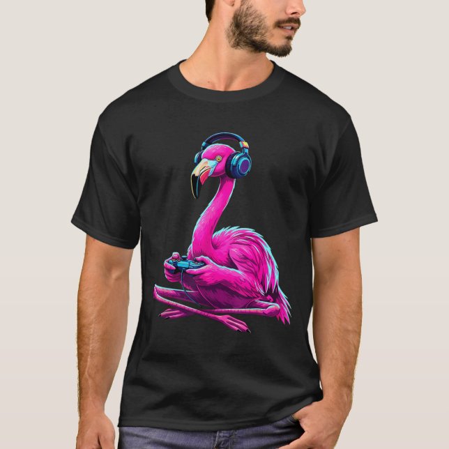 Flamingo Gaming Animal Video Games Funny Flamingo  T-Shirt (Front)