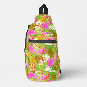 Flamingo Garden Bright Green Sling Bag