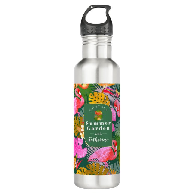 Flamingo Garden Dark Green 710 Ml Water Bottle (Front)