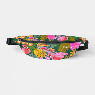 Flamingo Garden Dark Green Bum Bags