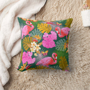 Flamingo Garden Dark Green Cushion