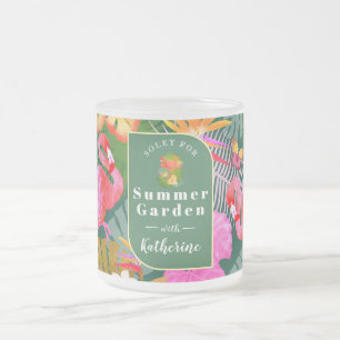 Flamingo Garden Dark Green Frosted Glass Coffee Mug