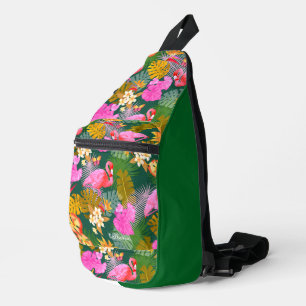 Flamingo Garden Dark Green Sling Bag