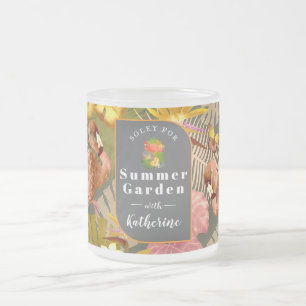 Flamingo Garden Dark Grey Frosted Glass Coffee Mug