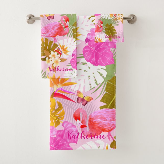 Flamingo Garden Pink Bath Towel Set (Insitu)