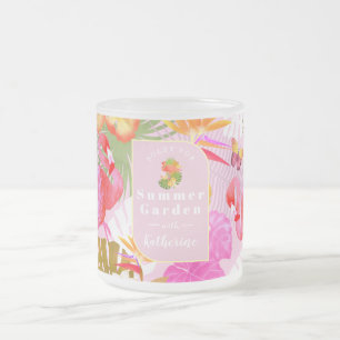 Flamingo Garden Pink Frosted Glass Coffee Mug