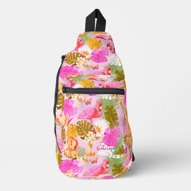 Flamingo Garden Pink Sling Bag (Front)
