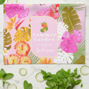 Flamingo Garden Pink Tea Towel
