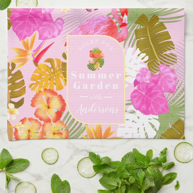 Flamingo Garden Pink Tea Towel (Folded)