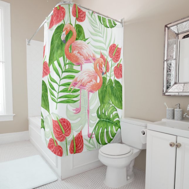 Flamingo garden shower curtain (In Situ)