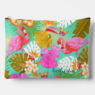Flamingo Garden Teal Accessory Pouch