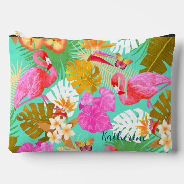 Flamingo Garden Teal Accessory Pouch (Front)