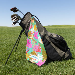 Flamingo Garden Teal Golf Towel