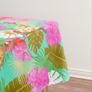 Flamingo Garden Teal Tablecloth