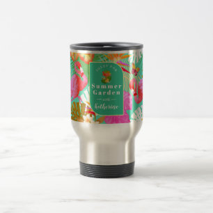Flamingo Garden Teal Travel Mug