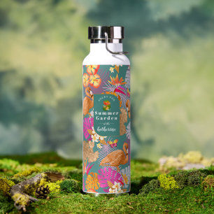 Flamingo Garden Turquoise Water Bottle