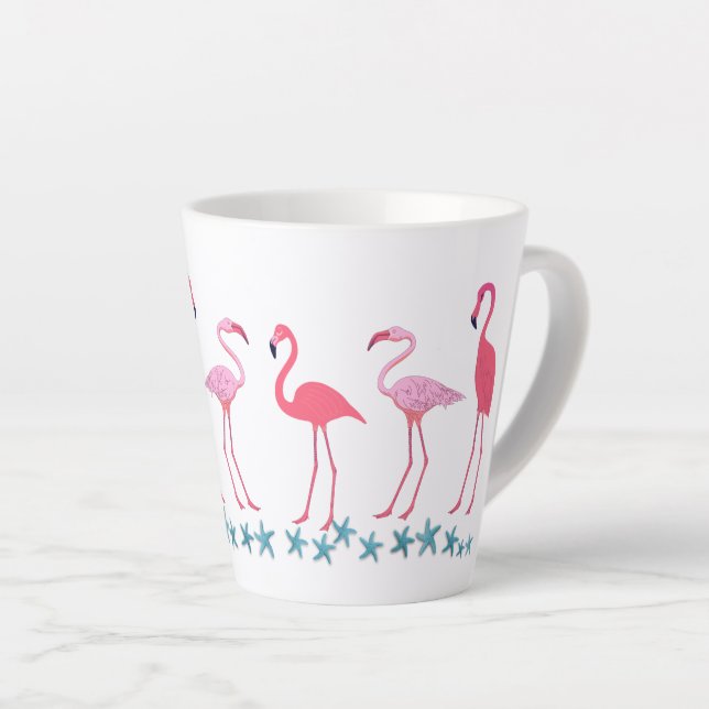 Flamingo Gathering and Starfish Latte Mug (Right Angle)