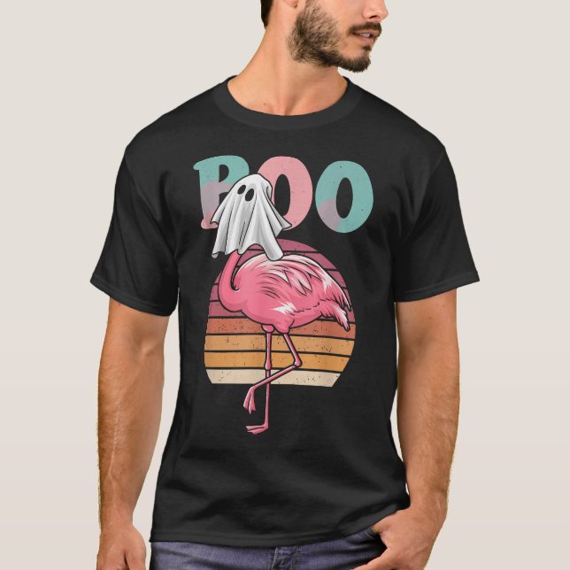 Flamingo Ghost Boo Pink Halloween Costume Flamingo T-Shirt (Front)
