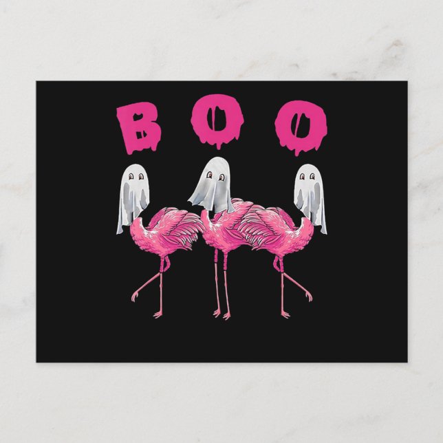 Flamingo | Ghost Flamingo Boo Halloween Costume Announcement Postcard (Front)