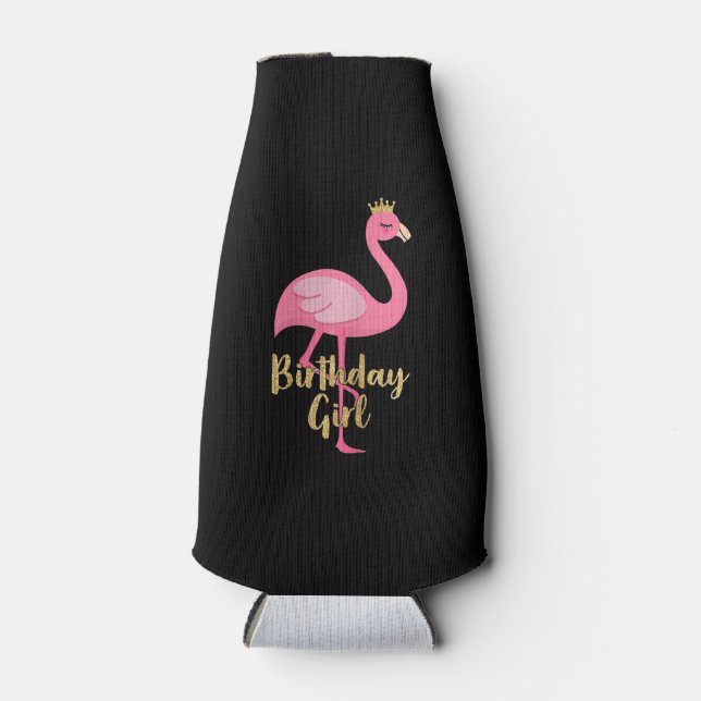 Flamingo Girl Birthday Costume Gifts Bottle Cooler (Front)