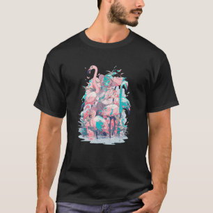 Flamingo Girl in funny Pastel japan Anime Aestheti T-Shirt