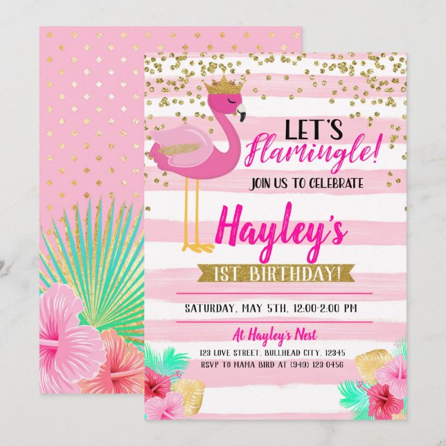 Flamingo Girls Pink Gold Birthday Let's Flamingle Invitation (Front/Back)