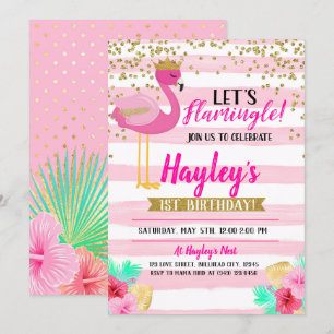 Flamingo Girls Pink Gold Birthday Let's Flamingle Invitation