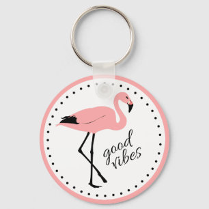 Flamingo Good Vibes Pink Black Cute Keychain