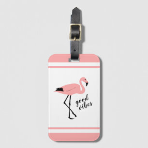 Flamingo Good Vibes Pink Black Cute Luggage Tag
