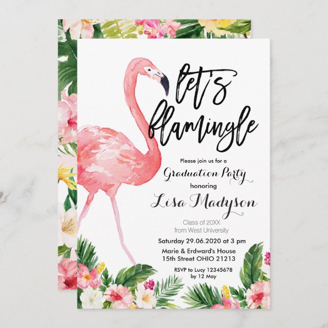 Flamingo Graduation Party Invite card (Front/Back)