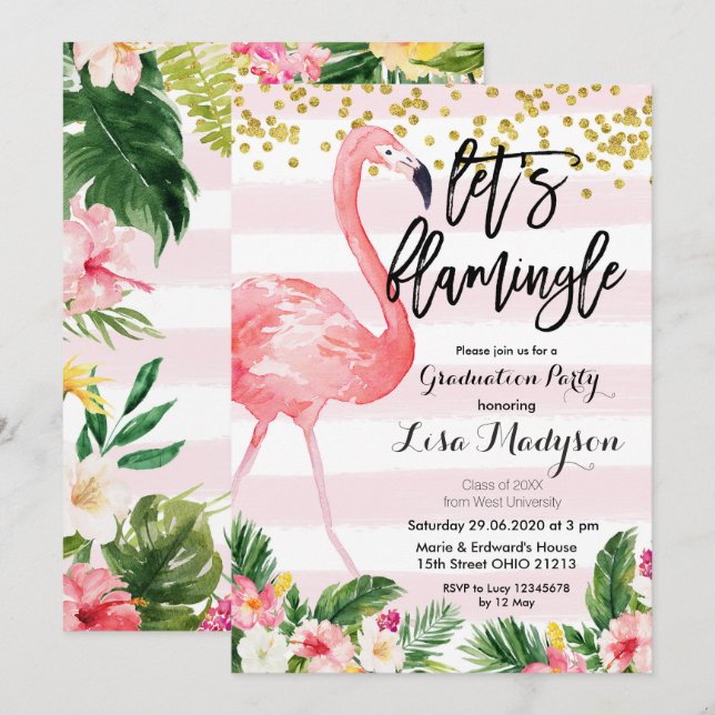 Flamingo Graduation Party Invite card Flamingle (Front/Back)