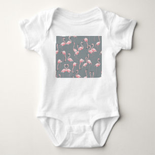 Flamingo Grey: Vintage Seamless Pattern. Baby Bodysuit