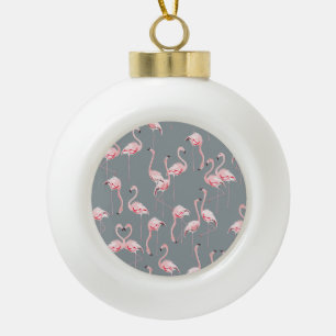 Flamingo Grey: Vintage Seamless Pattern. Ceramic Ball Christmas Ornament