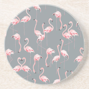 Flamingo Grey: Vintage Seamless Pattern. Coaster