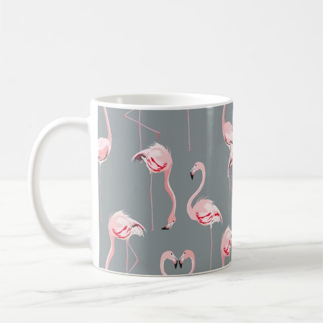 Flamingo Grey: Vintage Seamless Pattern. Coffee Mug (Left)
